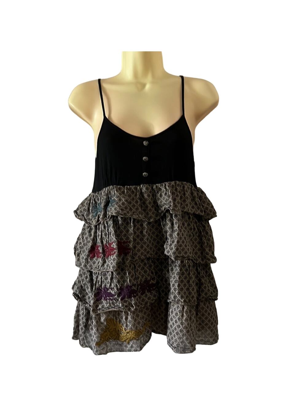 HENDI Boho Tiered Embroidered Tunic Top Blouse Festival Hippie Retro Vibe